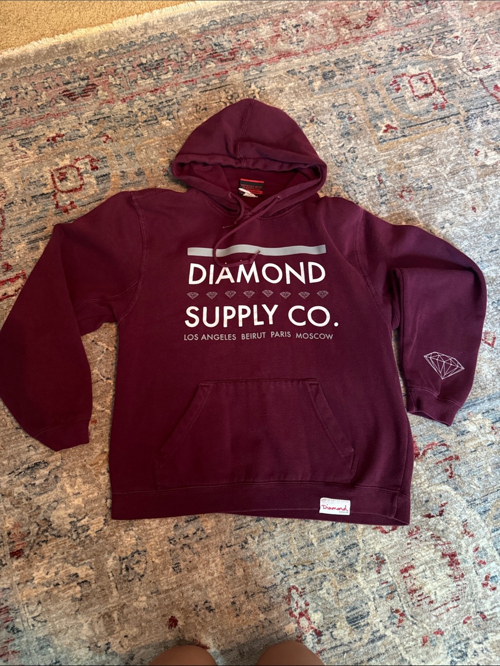 Diamond Supply Co. Maroon Pullover Hoodie with White Logo
